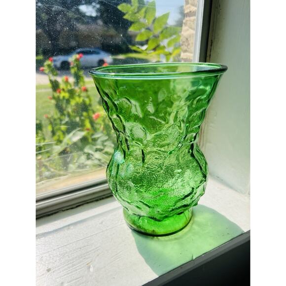 Vintage E.O Brody Co. Emerald Green Full Bouquet Art Glass Vase - 1970’s - Picture 2 of 7